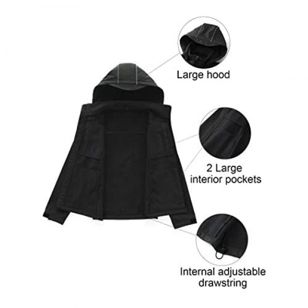 CREATMO US Men's Softshell Military Jacket With Removable Hood Fleece Lined and Water Repellent Outdoor Reflective Coat