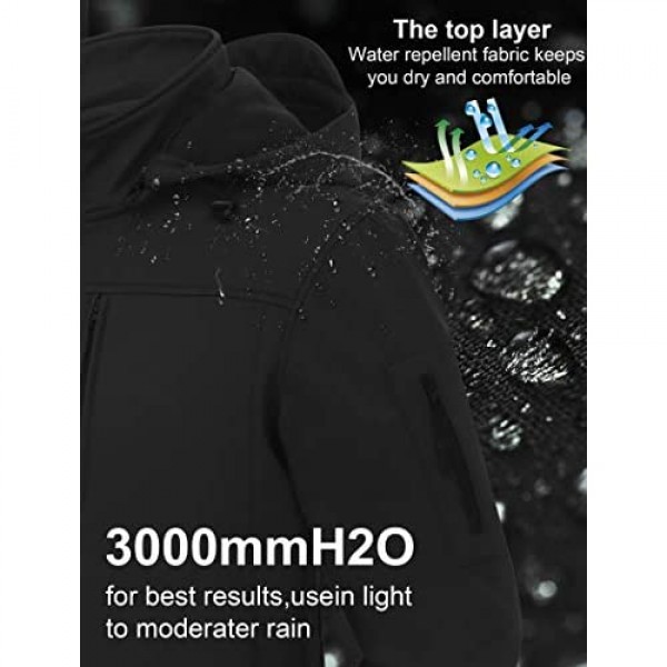CREATMO US Men's Softshell Military Jacket With Removable Hood Fleece Lined and Water Repellent Outdoor Reflective Coat