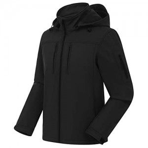 CREATMO US Men's Softshell Military Jacket With Removable Hood  Fleece Lined and Water Repellent Outdoor Reflective Coat
