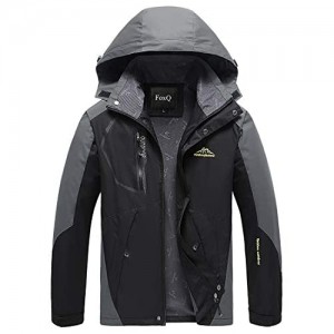 FoxQ Men's Spring Waterproof Jacket with Hood Lightweight Softshell Warm Windbreaker Outdoor Sport Hiking Rain Coat
