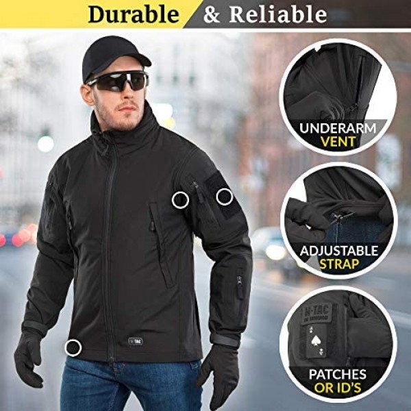 M-Tac Tactical Jacket Men Soft Shell Hooded Waterproof Fleece Lined Coat