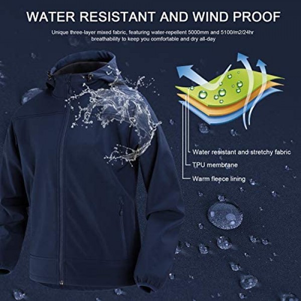 MIER Men's Softshell Jacket Fleece Lined Outdoor Hiking Hooded Full Zip Water Resistant and Windproof