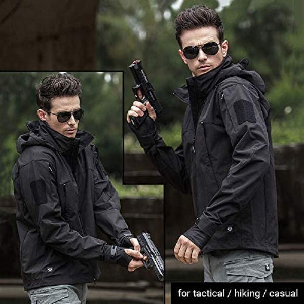 NAVEKULL Men's Soft Shell Tactical Jacket Waterproof Warm Fleece Military Outdoor Hooded Jacket