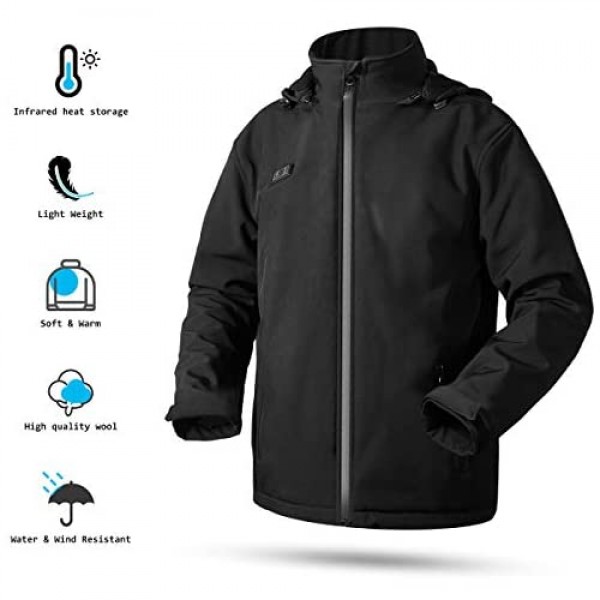 Nomakk Men's Soft Shell Heated Jacket with Detachable Hood Independent heating zone control