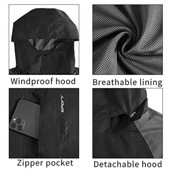 TEZO Mens Rain Jacket Waterproof with Hooded Hiking Coat Lightweight Windbreaker