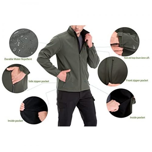 TRAILSIDE SUPPLY CO. Mens Softshell Fleece-Lined Jackets/Winter Outdoor Coats/Windbreaker/Medium-Weight Water-Repellent.