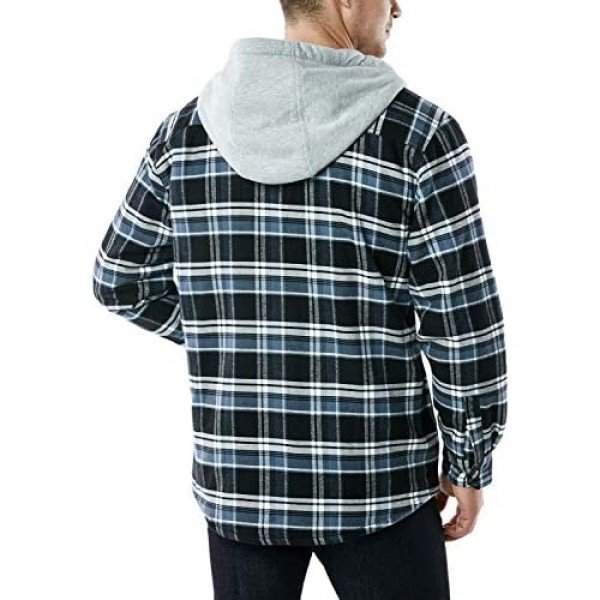 CQR Men’s Hooded Quilted Lined Flannel Shirt Jacket, Long Sleeve Plaid ...
