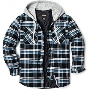 CQR Men’s Hooded Quilted Lined Flannel Shirt Jacket  Long Sleeve Plaid Button Up Jackets
