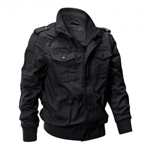 EKLENTSON Men's Cotton Lightweight Multi Pockets Zip Front Stand Collar Military Jackets Windbreaker