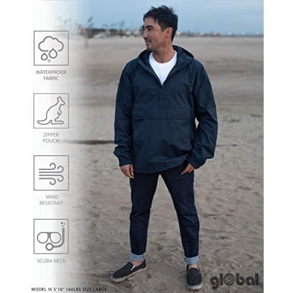 Global Blank Men’s Hooded Raincoat Waterproof Jacket Zip Up Windbreaker Anorak