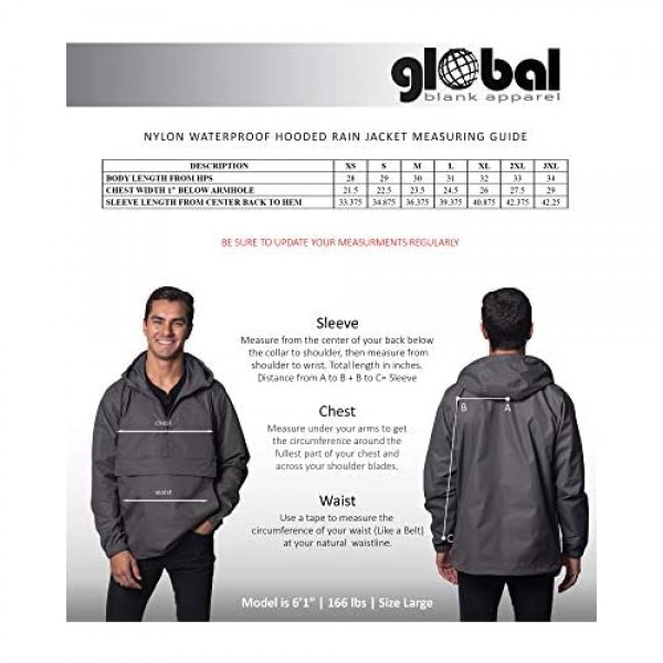 Global Blank Men’s Hooded Raincoat Waterproof Jacket Zip Up Windbreaker Anorak