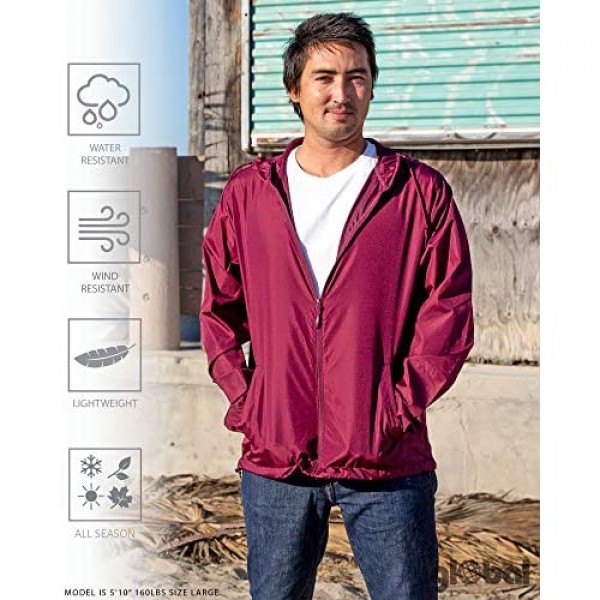 Global Blank Men’s Lightweight Windbreaker Winter Jacket Water Resistant Shell
