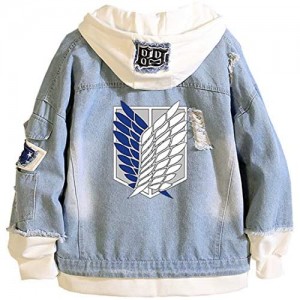 Imilan Attack on Titan AOT Hoodie Anime Denim Jacket Wings of Freedom Cosplay Button Down Denim Coat