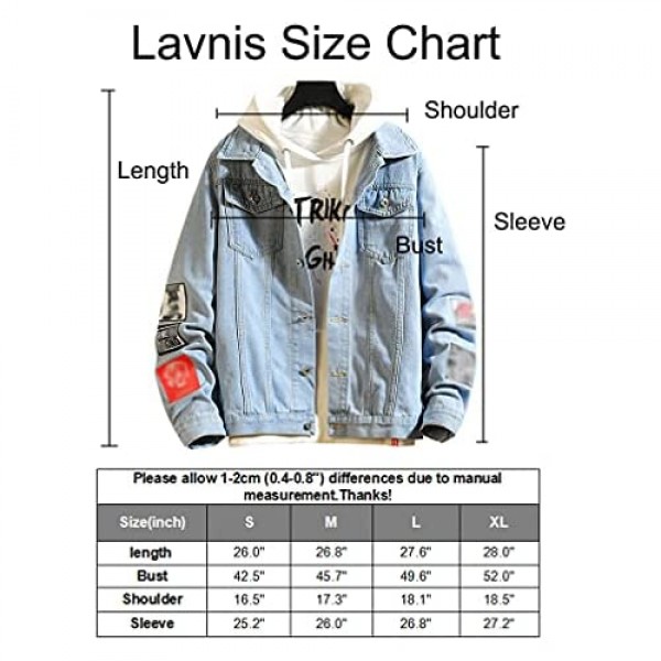 Lavnis Men's Denim Distressed Jacket Casual Button Down Trucker Jacket Jean Coat