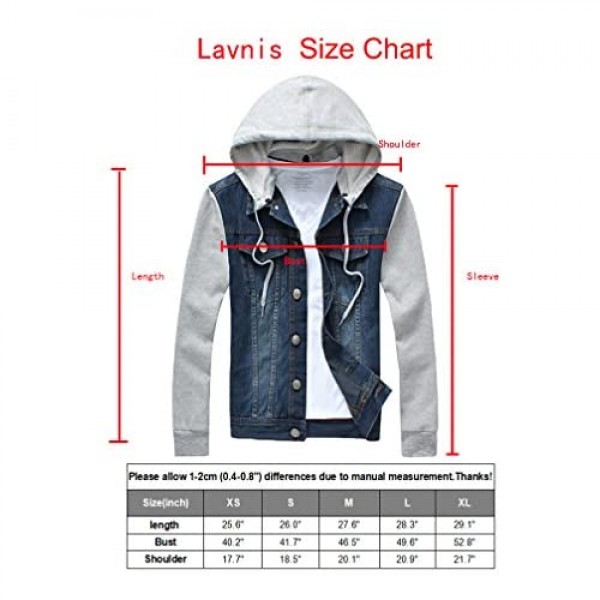 Lavnis Men's Denim Hoodie Jacket Casual Slim Fit Button Down Jeans Coat