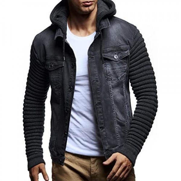 Leif Nelson LN5240 Men's Denim Jacket with Knitted Sleeves