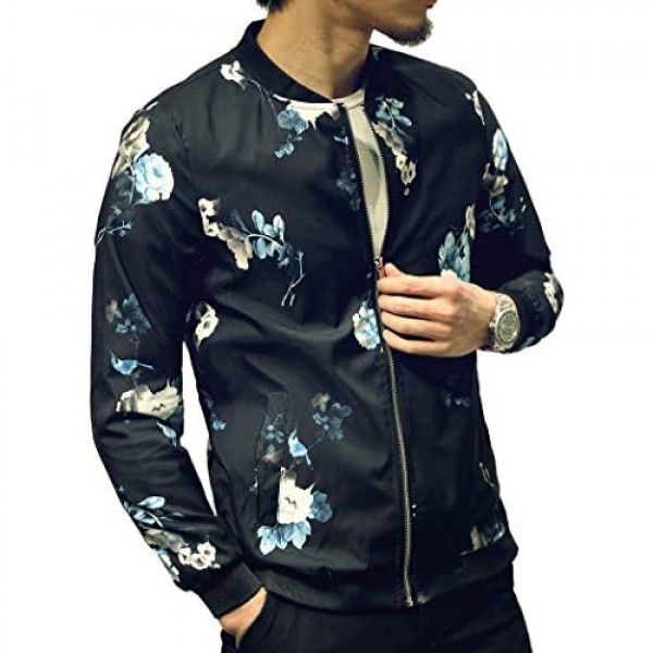 LOGEEYAR Mens Casual Lightweight Jacket Stylish Fashion Printed Pattern Slim Fit Bomber Jacket Varsity Coat with Zipper