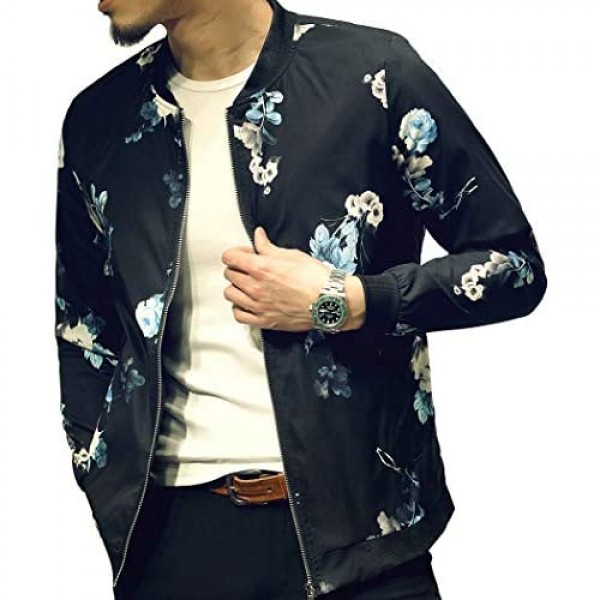 LOGEEYAR Mens Casual Lightweight Jacket Stylish Fashion Printed Pattern Slim Fit Bomber Jacket Varsity Coat with Zipper