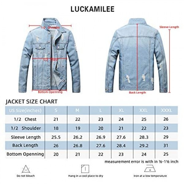 LUCKAMILEE Jean Jacket for Men Classic Ripped Plus Size Distressed Trucker Big & Tall Denim Jacket