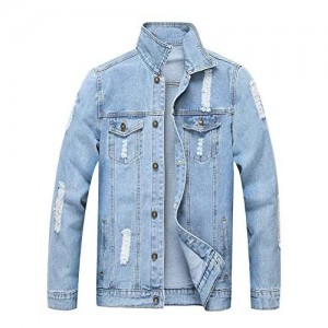 LZLER Jean Jacket for Men  Classic Ripped Slim Denim Jacket with Holes