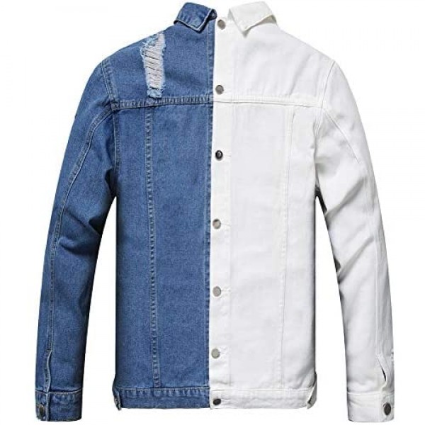 LZLER Jean Jacket for Men Separable Left&Right Ripped Slim Fit Mens Denim Jacket