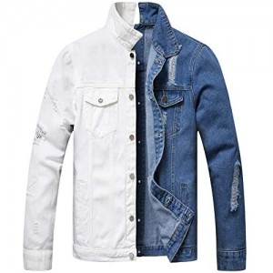 LZLER Jean Jacket for Men Separable Left&Right Ripped Slim Fit Mens Denim Jacket