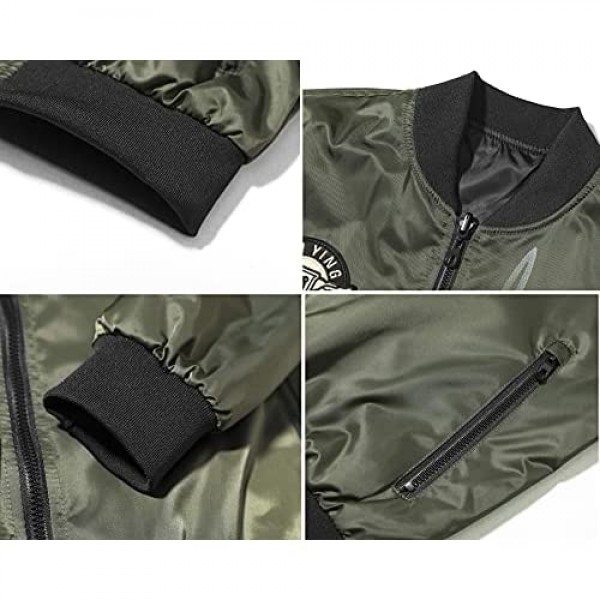 Men's Lightweight Reversible MA-1 Flight Bomber Jacket Casual Spring Fall Winter Jackets Military Outerwear with Patches