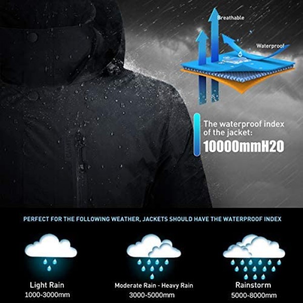 Men’s Waterproof Rain Jacket II with Hood Breathable Windbreaker for Outdoor Hiking Climbing