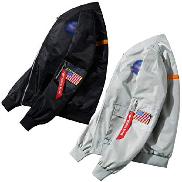 PEHMEA Men's Casual Long-Sleeve NASA Air Force Full-Zip Flight Bomber Jacket Coat Windbreaker