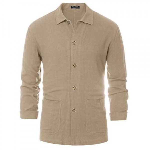 PJ PAUL JONES Men's Casual Linen Jacket Button Down Lightweight Shirt Jacket