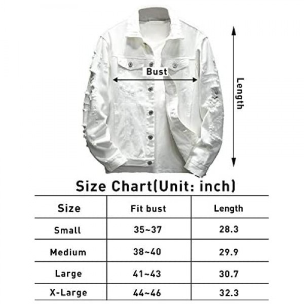 Rexcyril Men's Distressed Denim Jacket Casual Ripped Holes Button Down Trucker Jacket Jean Coat