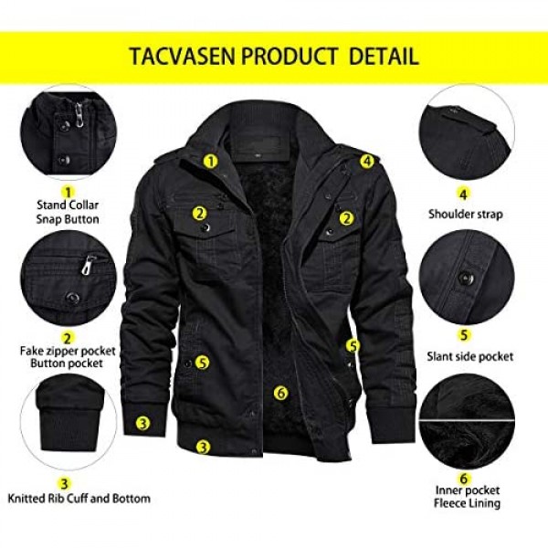 TACVASEN Men's Winter Jacket-Fleece Cotton Military Coat Thicken Casual Cargo Bomber Jacket