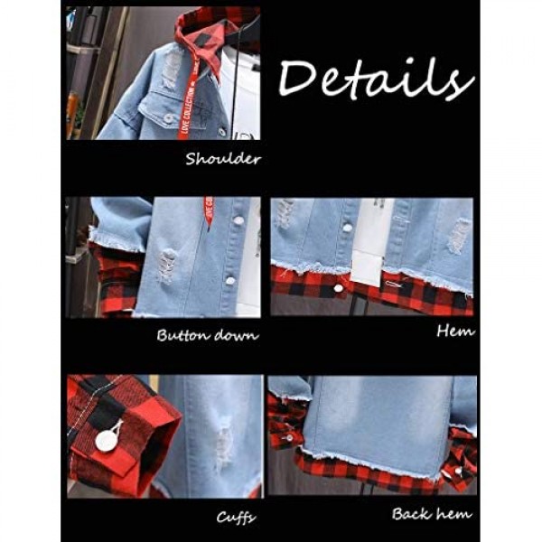 Tebreux Men's Jean Jacket Hoodie Denim Button Down Trucker Coat Casual Distressed Outwear