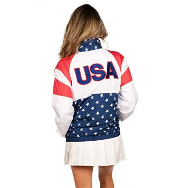 Tipsy Elves Red White and Blue Retro Styled Windbreaker Jackets for Summer July 4th and Festivals