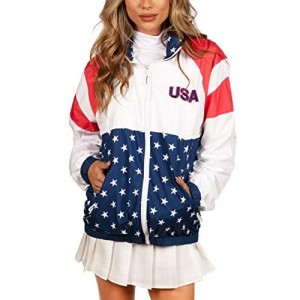 Tipsy Elves Red  White and Blue Retro Styled Windbreaker Jackets for Summer  July 4th and Festivals