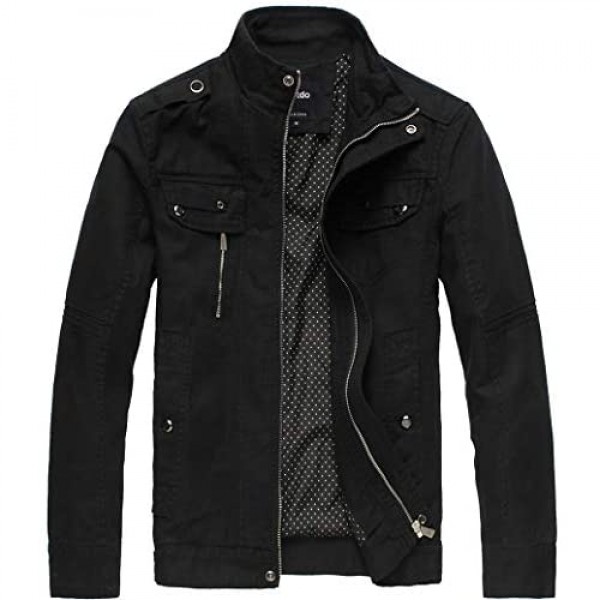 Wantdo Men's Cotton Stand Collar Lightweight Front Zip Jacket