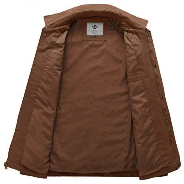 WenVen Men's Casual Canvas Cotton Military Lapel Jacket