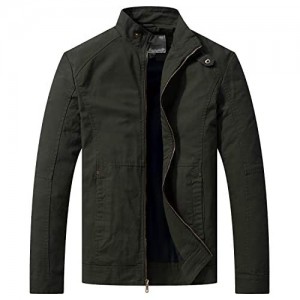 WenVen Men's Casual Slim Fit Coat Cotton Full Zip Military Work Outerwear Jacket