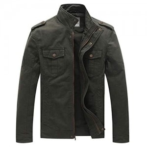 WenVen Men's Casual Washed Cotton Military Jacket