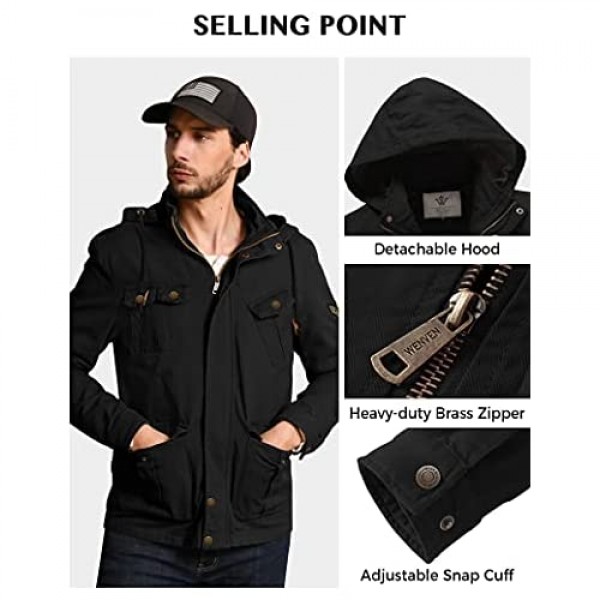 WenVen Men's Fall Casual Outerwear Lightweight Cotton Military Hooded Jackets