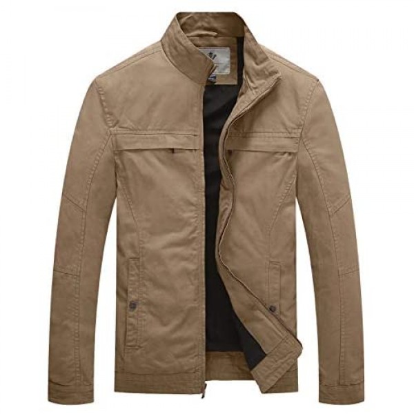 WenVen Mens Military Jacket Lightweight Cotton Stand Collar Casual Utility Coat