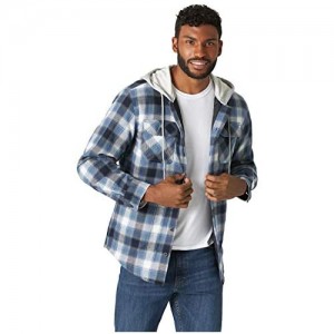 Wrangler Authentics Men's Long Sleeve Quilted Lined Flannel Shirt Jacket with Hood