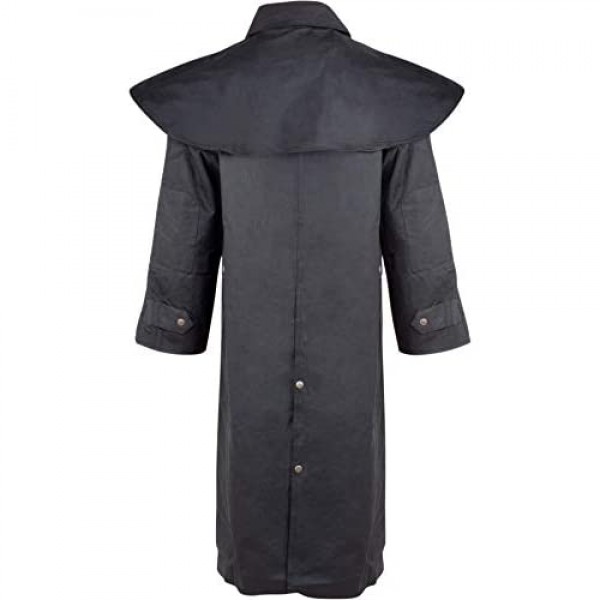 Acerugs Long Black Mens Oil Cloth Oilskin Western Australian Waterproof Duster Coat Jacket Heavy Duty Warm Tough