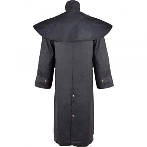 Acerugs Long Black Mens Oil Cloth Oilskin Western Australian Waterproof Duster Coat Jacket Heavy Duty Warm Tough