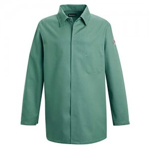 Bulwark Flame Resistant 9 oz Twill Cotton Excel FR Regular Work Coat with Top Stitched Collar  Visual Green