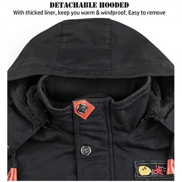 CARWORNIC Men's Winter Warm Military Jacket Thicken Windbreaker Cotton Cargo Parka Coat with Removable Hood