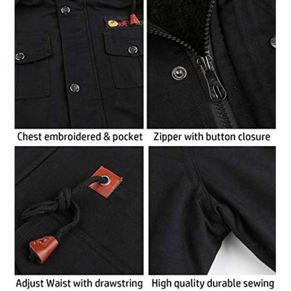 CARWORNIC Men's Winter Warm Military Jacket Thicken Windbreaker Cotton Cargo Parka Coat with Removable Hood