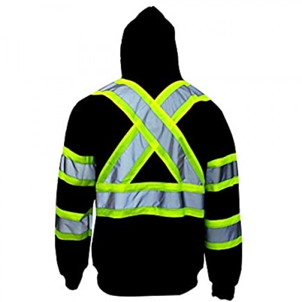 New York Hi-Viz Workwear H9013 Men's ANSI Class 1 High Visibility Lightweight Hoodie Black (Large)