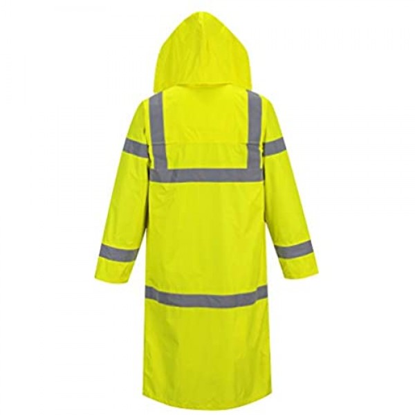 Portwest UH445 Hi Vis Classic Rain Coat 48 Long Waterproof Rain Jacket with Hood Yellow