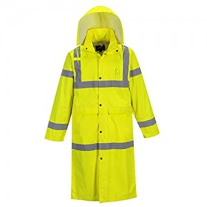 Portwest UH445 Hi Vis Classic Rain Coat 48" Long Waterproof Rain Jacket with Hood  Yellow